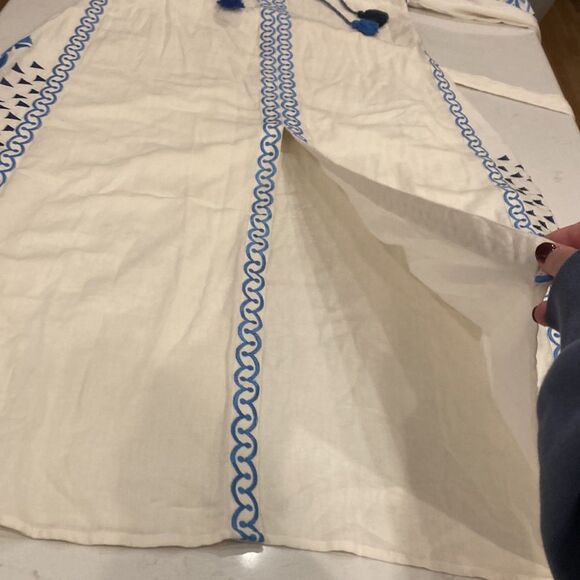 The Pearl Pagoda 100% Linen White Embroidered Long Sleeve Grecian Maxi Dress M - Picture 11 of 14